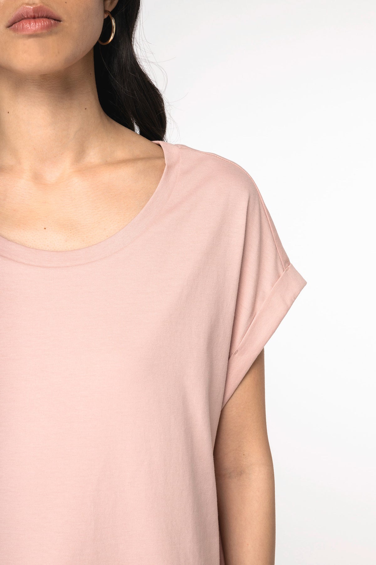 Earth Wardrobe Organic Cotton Loose Fit Roll Sleeve T-Shirt: Womens