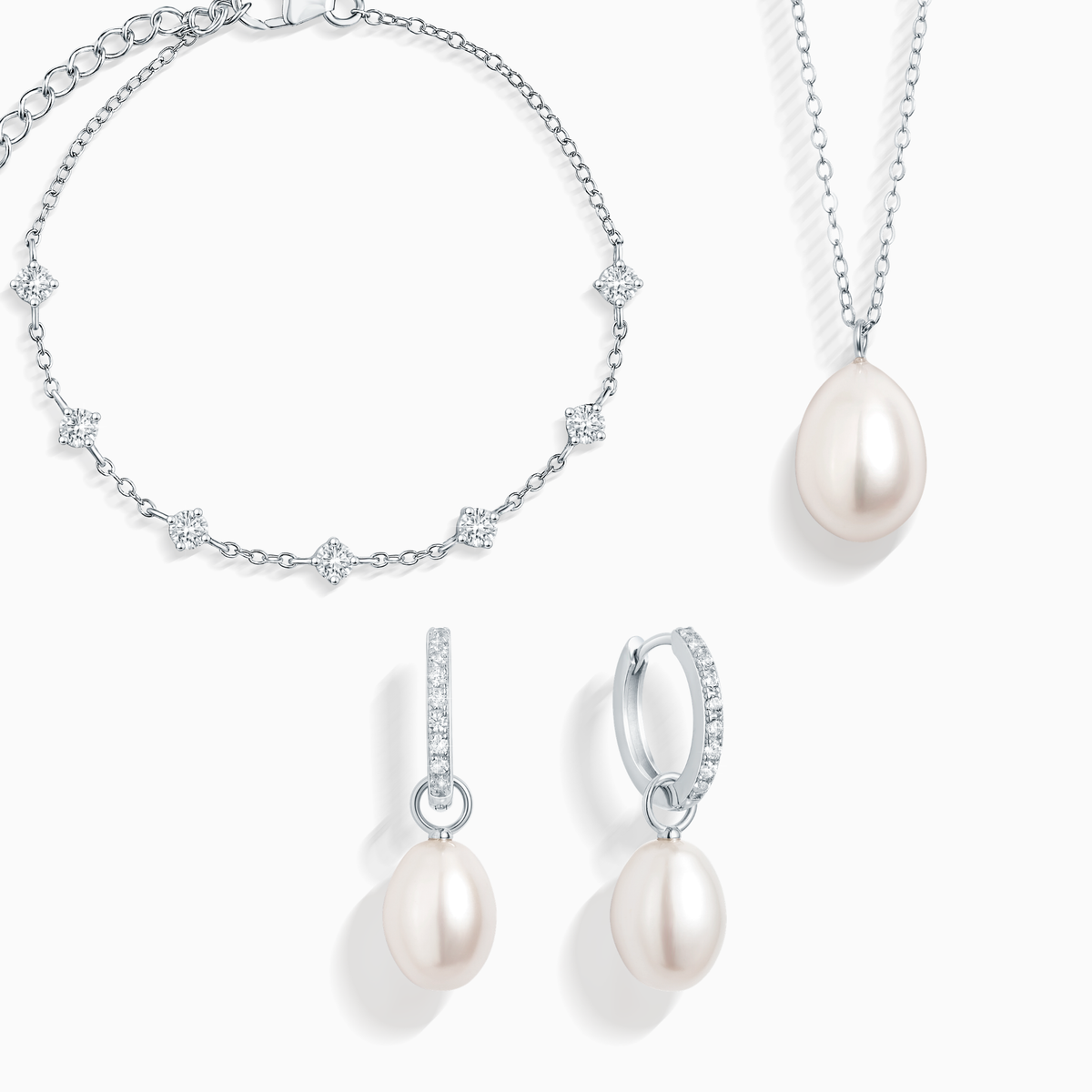 Vianne Jewellery Pearl and Moissanite Bridal Jewellery Set in Sterling Silver