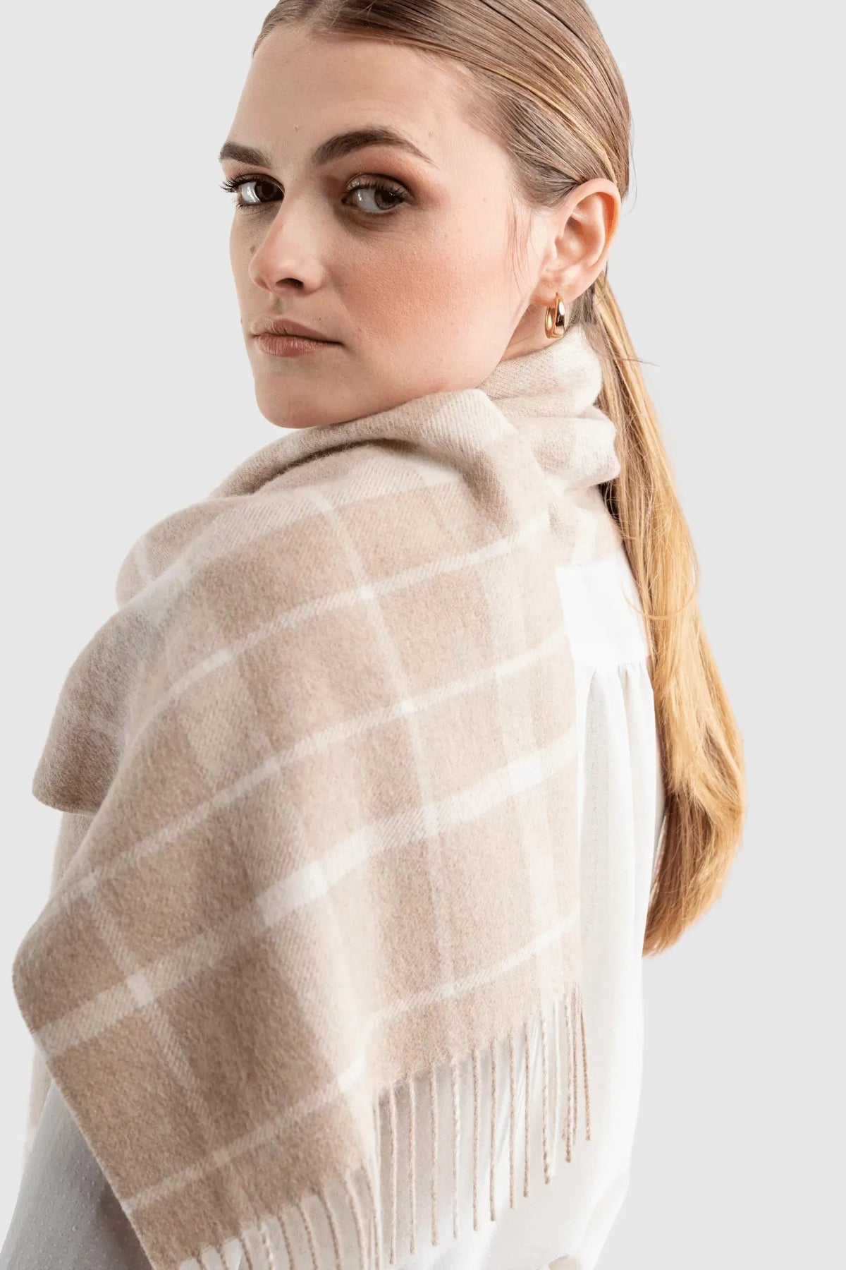 Lavender Hill Clothing Luxury Alpaca Plaid Scarf in Undyed Fibres