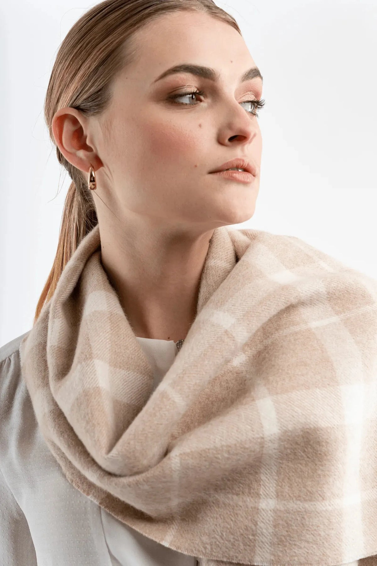 Lavender Hill Clothing Luxury Alpaca Plaid Scarf in Undyed Fibres