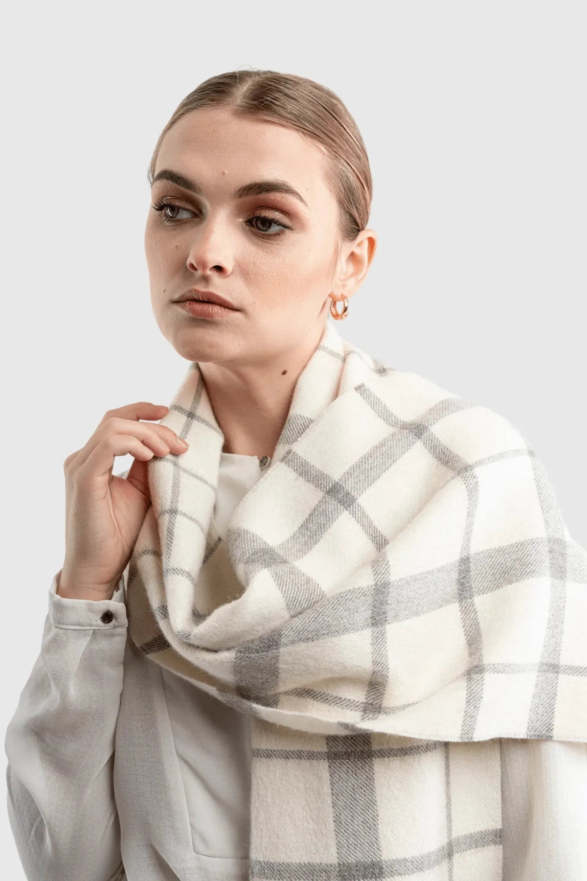 Lavender Hill Clothing Luxury Alpaca Plaid Scarf in Undyed Fibres