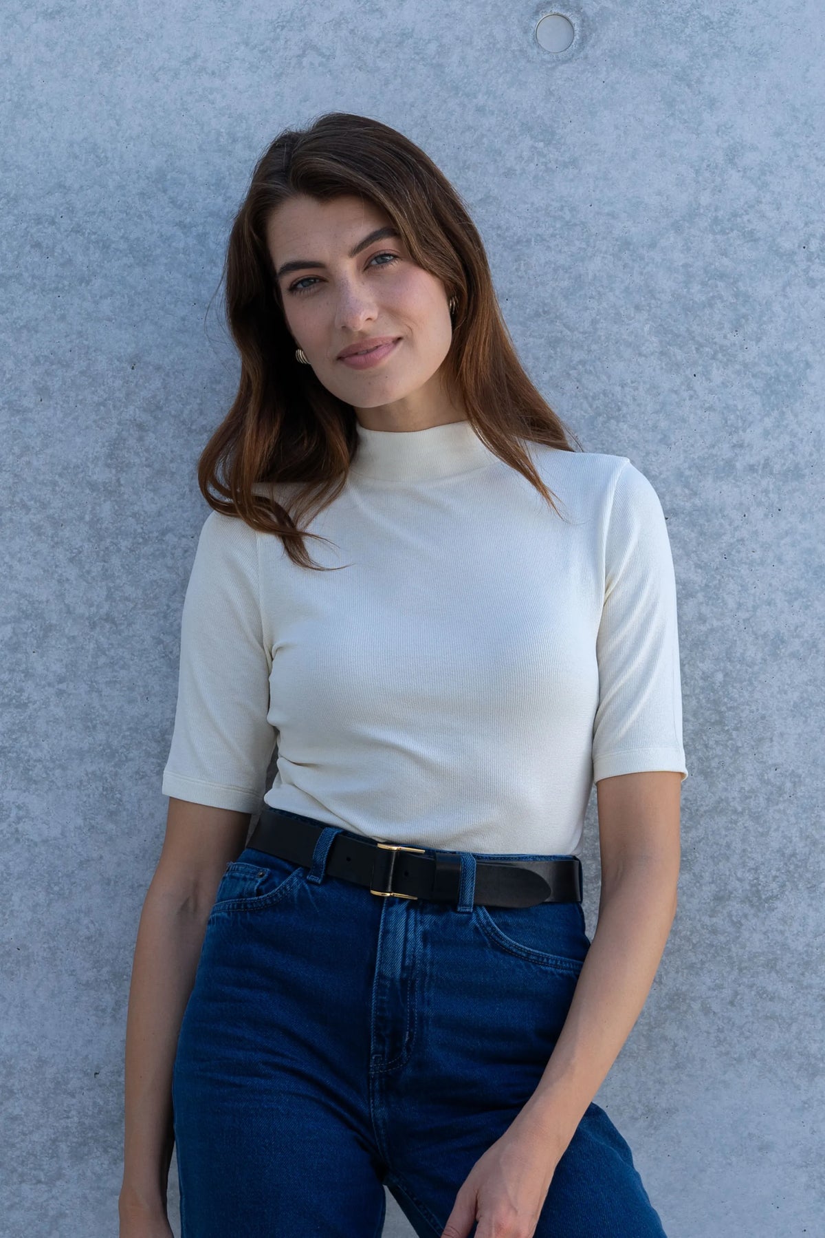 Women's Mock Neck Micro Modal Ribbed Top by Lavender Hill Clothing