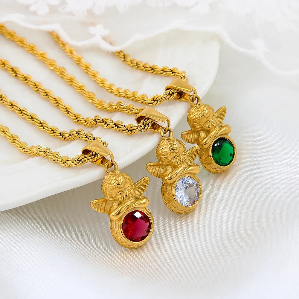 Savaé Design Dainty Angel Birthstone Necklace