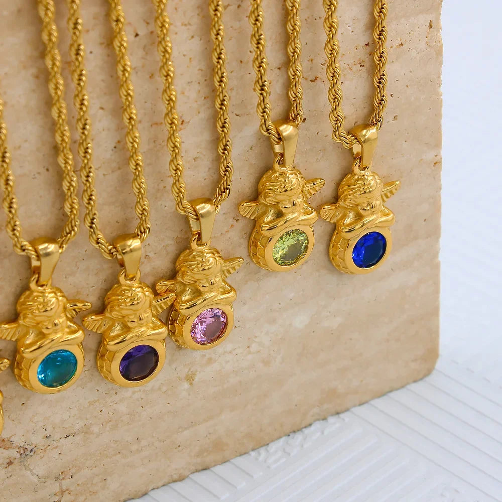 Savaé Design Dainty Angel Birthstone Necklace