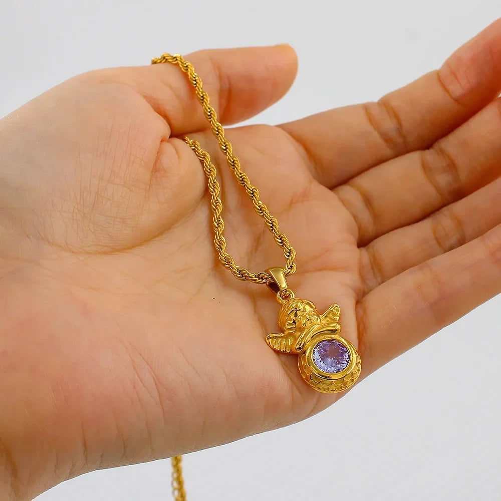Savaé Design Dainty Angel Birthstone Necklace