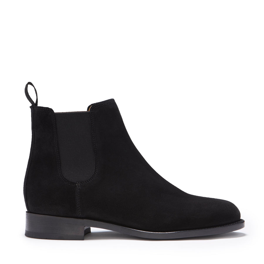 Hugs & Co. Women's Black Suede Chelsea Boots with Goodyear Welted Leather Sole