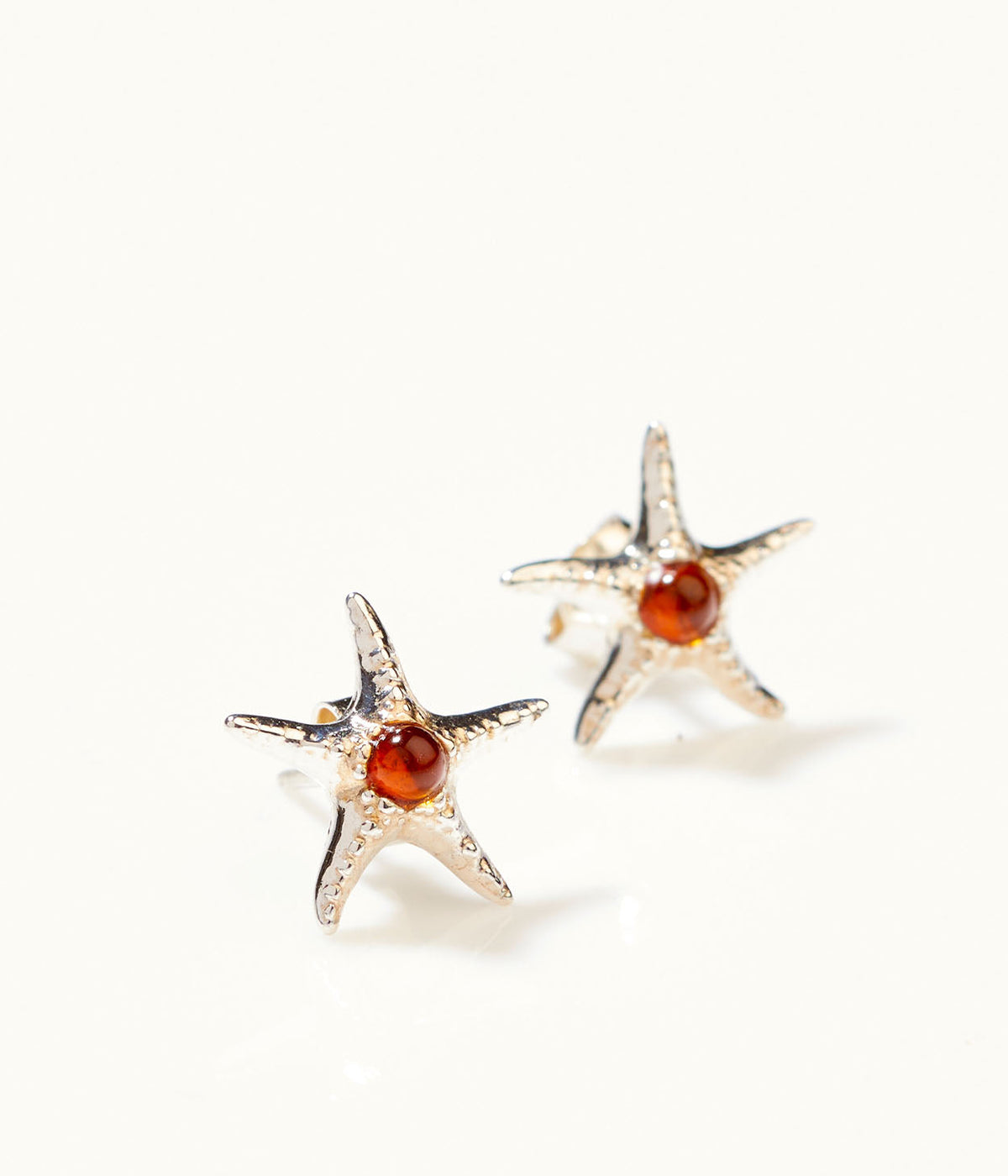 Baltic Beauty Amber Starfish Stud Earrings in Sterling Silver