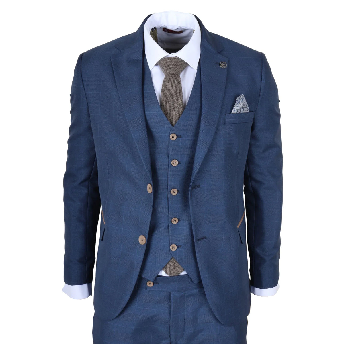 Men's Blue Check 3 Piece Tailored Fit Suit by TruClothing
