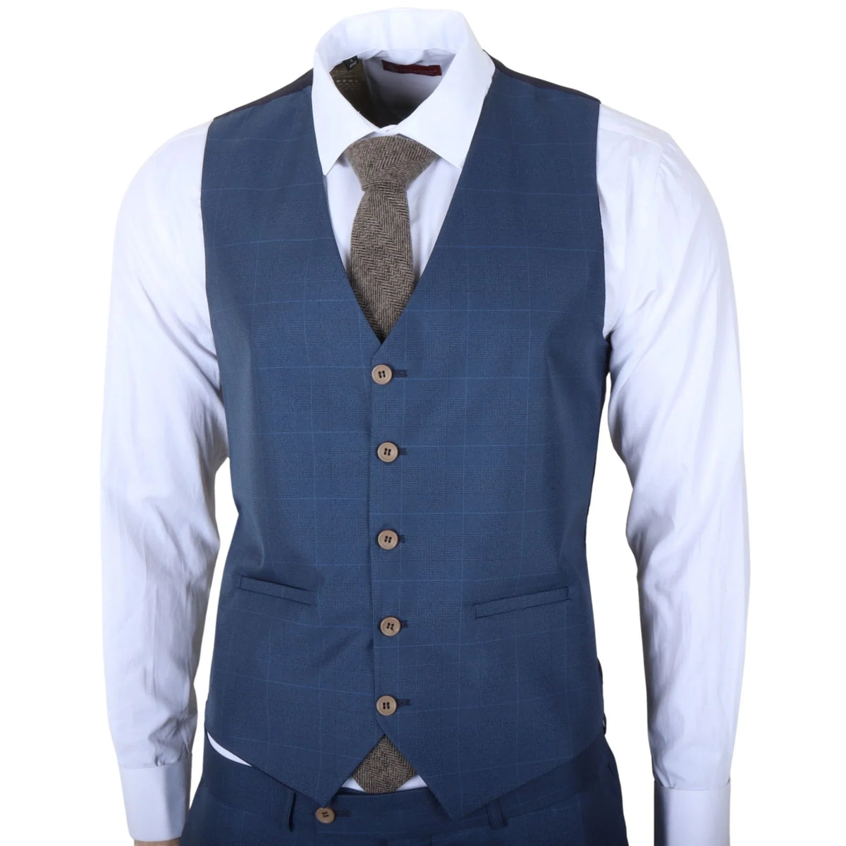 Men's Blue Check 3 Piece Tailored Fit Suit by TruClothing