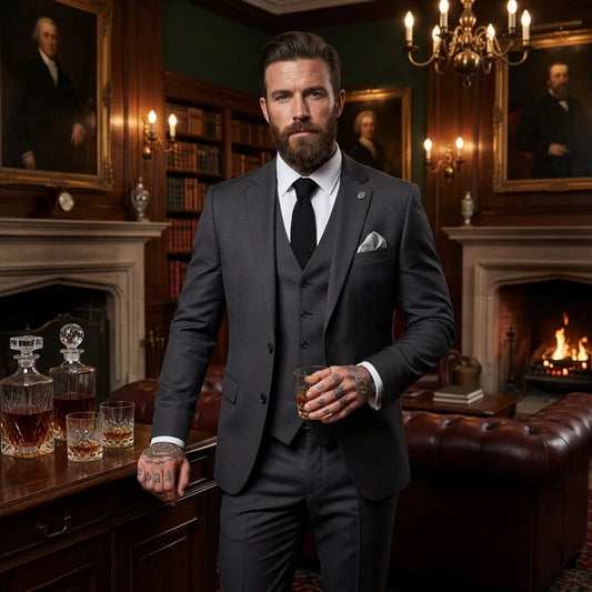 Men's Charcoal Check 3 Piece Tailored Fit Suit by TruClothing
