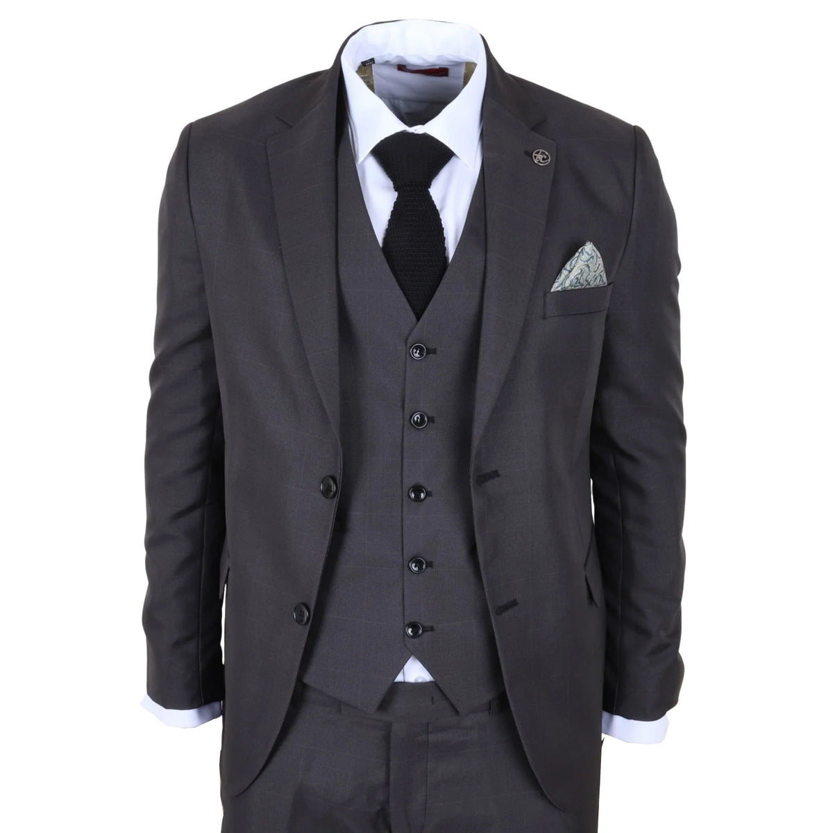 Men's Charcoal Check 3 Piece Tailored Fit Suit by TruClothing