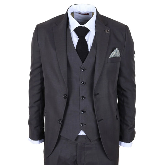 Men's Charcoal Check 3 Piece Tailored Fit Suit by TruClothing