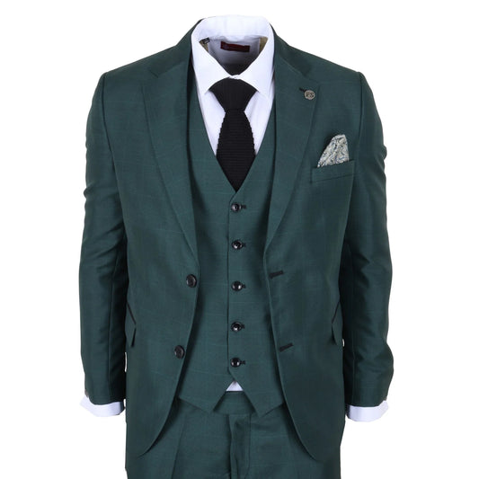 Men's Green Check 3 Piece Tailored Fit Suit by TruClothing