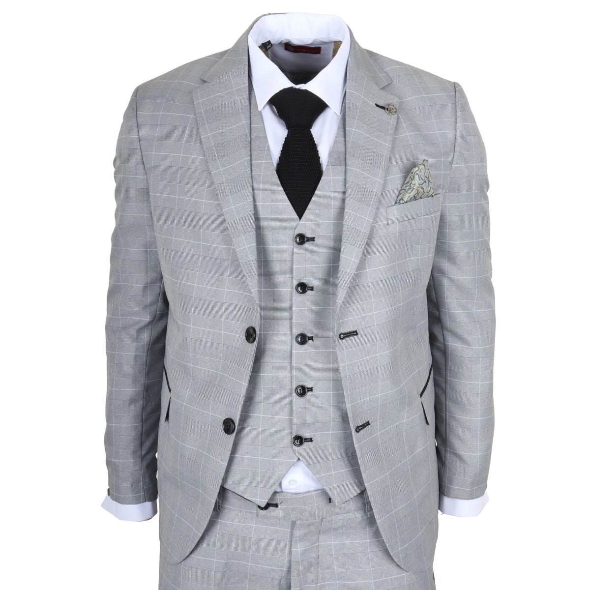 Men's Grey Check 3 Piece Tailored Fit Suit by TruClothing
