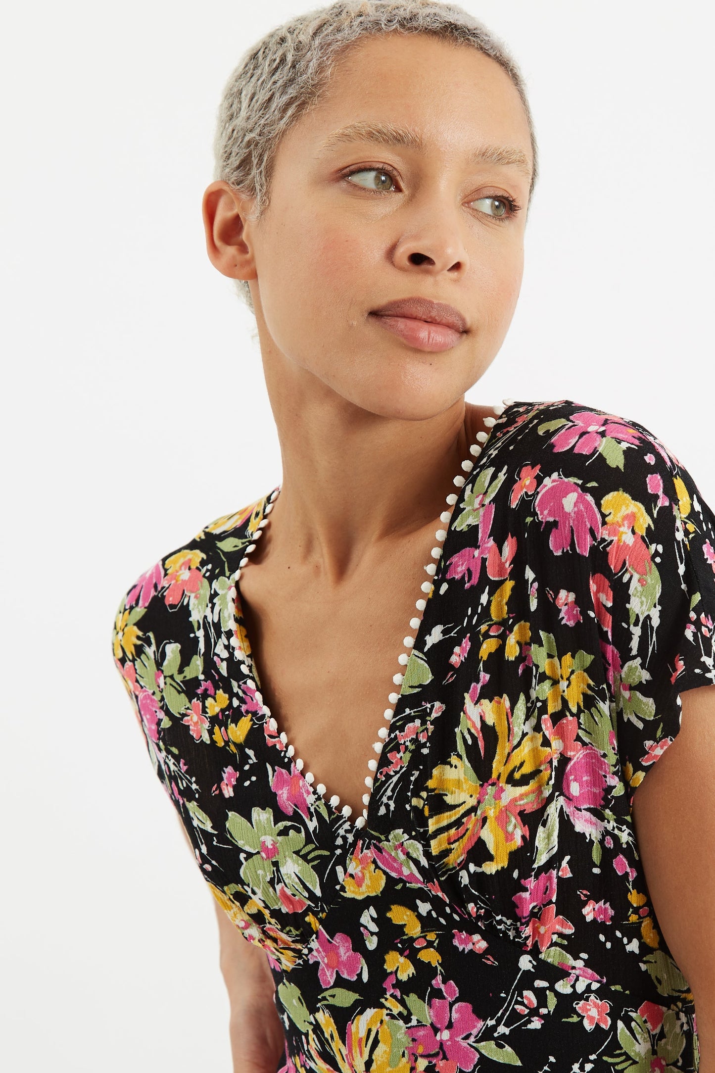 Unity Flower Burst V-Neck Midi Dress