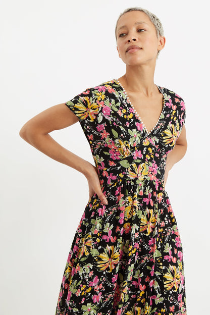 Unity Flower Burst V-Neck Midi Dress
