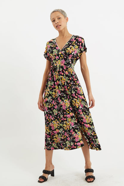 Unity Flower Burst V-Neck Midi Dress