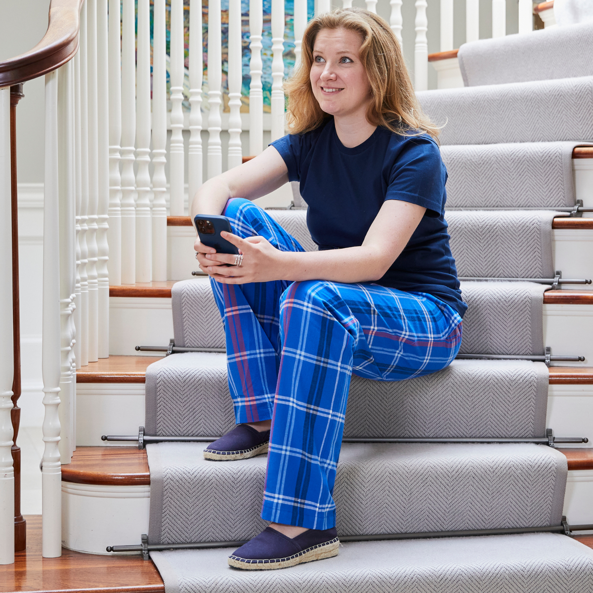 Loungers Women's Organic Brushed Cotton Blue Whale Trousers