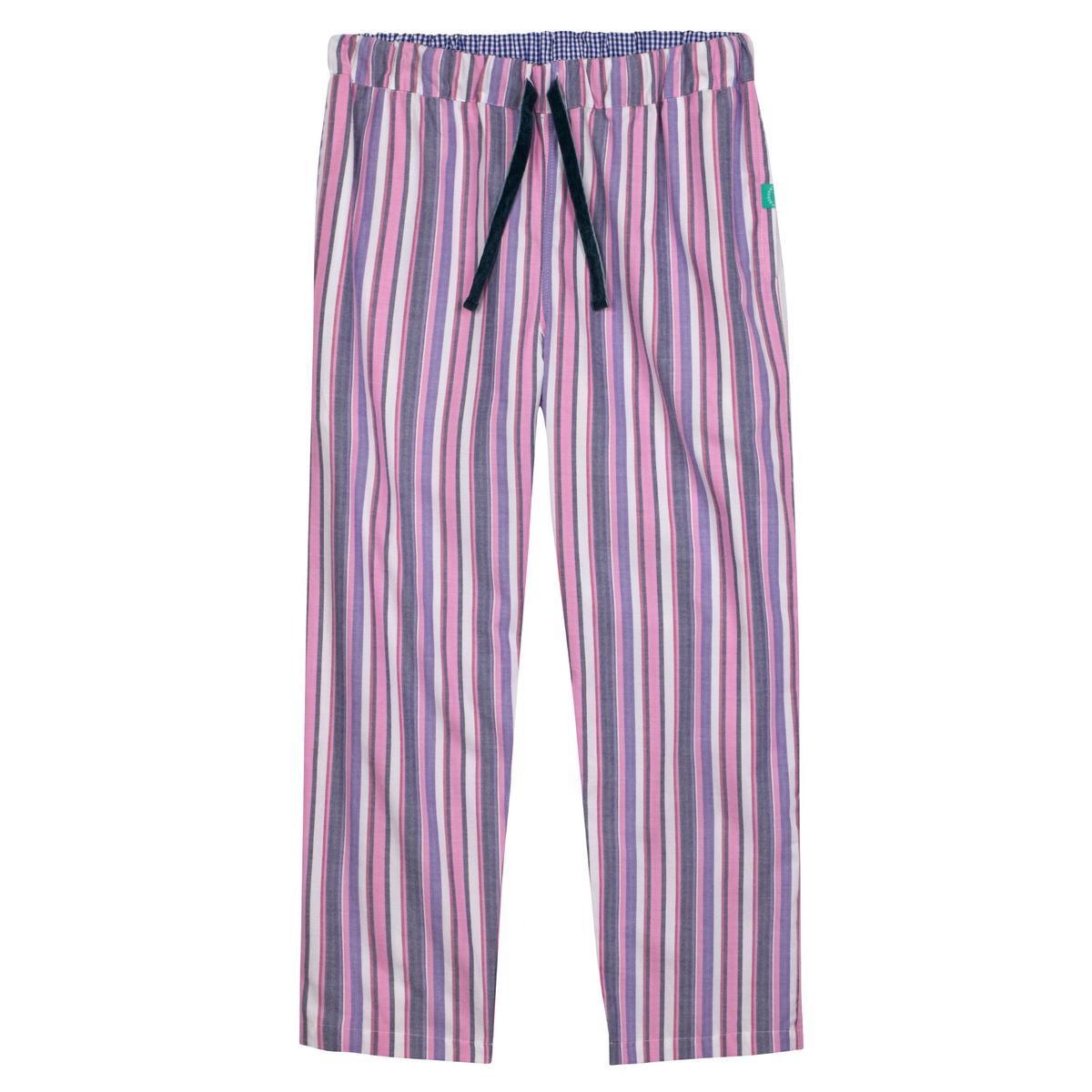 Striped pants with a drawstring on a white background