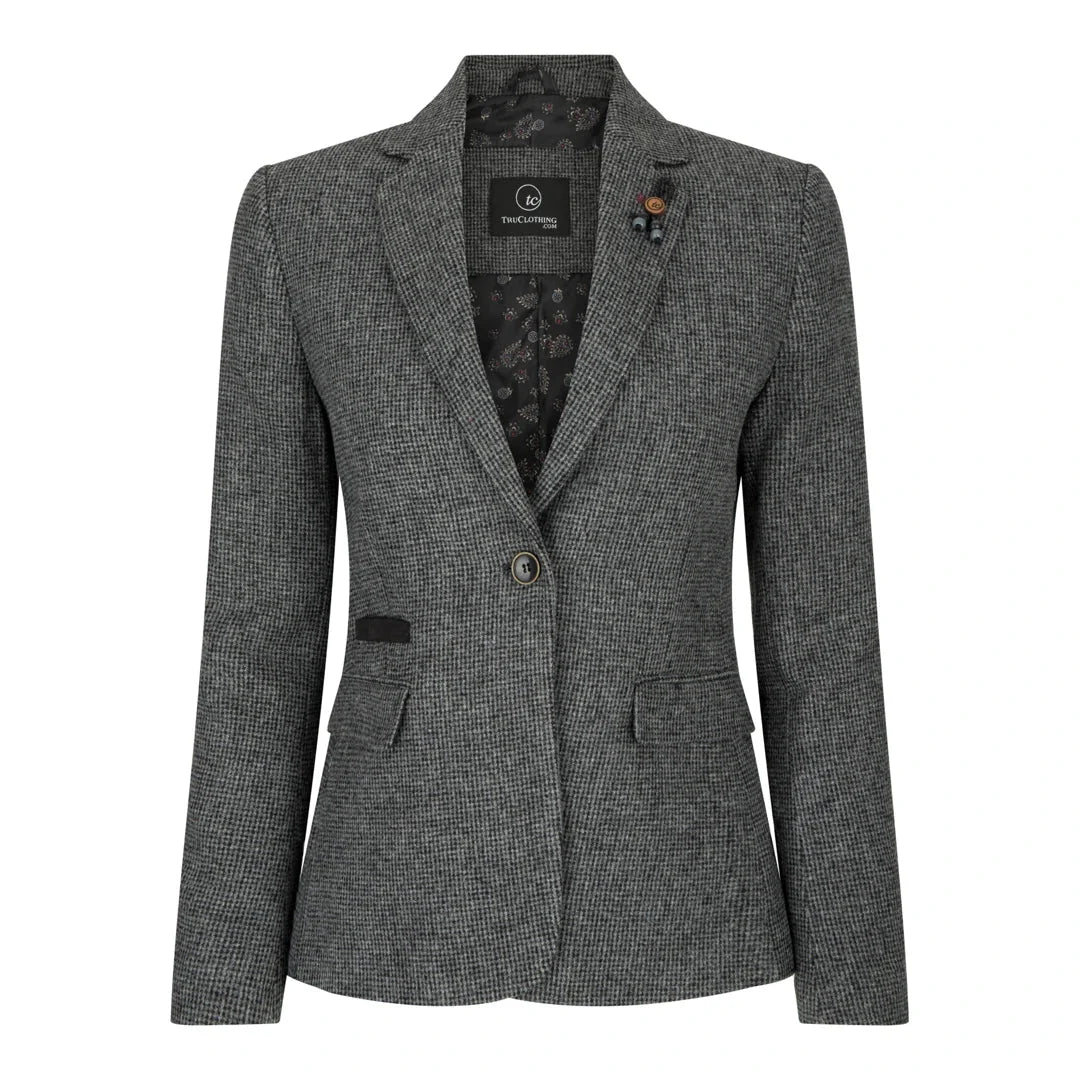 Women's Grey Herringbone Tweed Blazer, Waistcoat & Trousers Suit