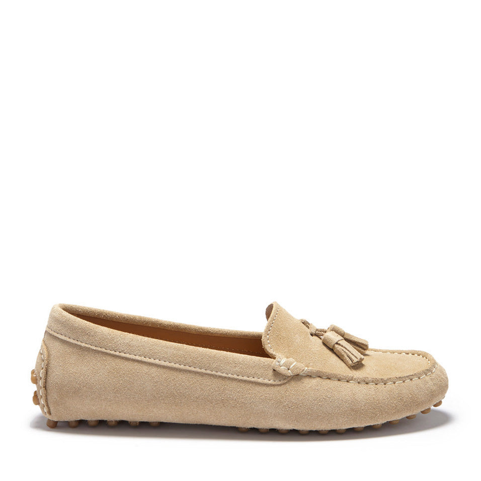 Hugs & Co. Women's Taupe Suede Tasselled Driving Loafers