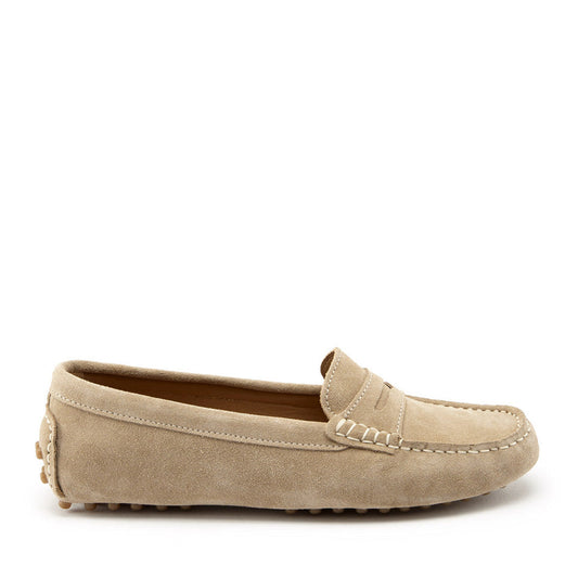 Hugs & Co. Women's Taupe Suede Penny Driving Loafers