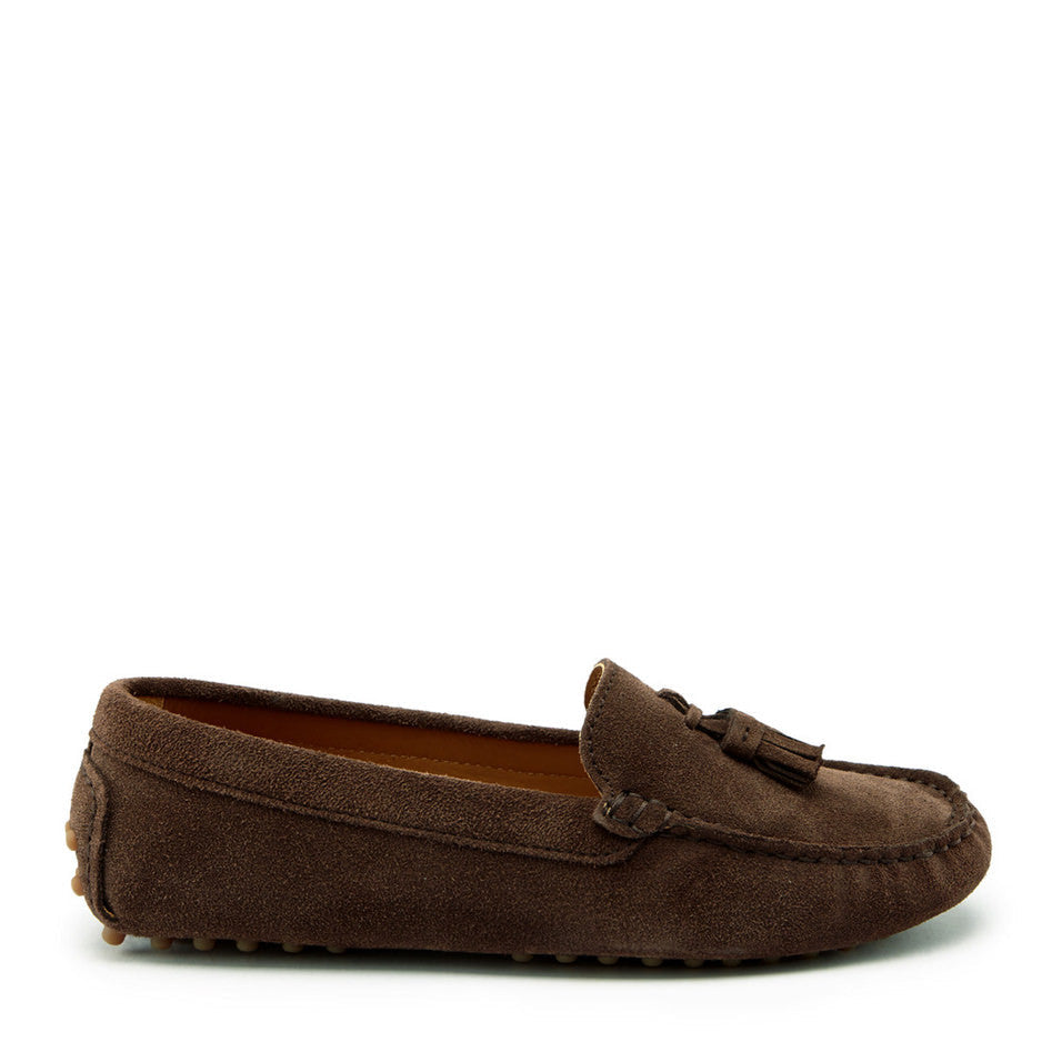 Hugs & Co. Women's Brown Suede Tasselled Driving Loafers