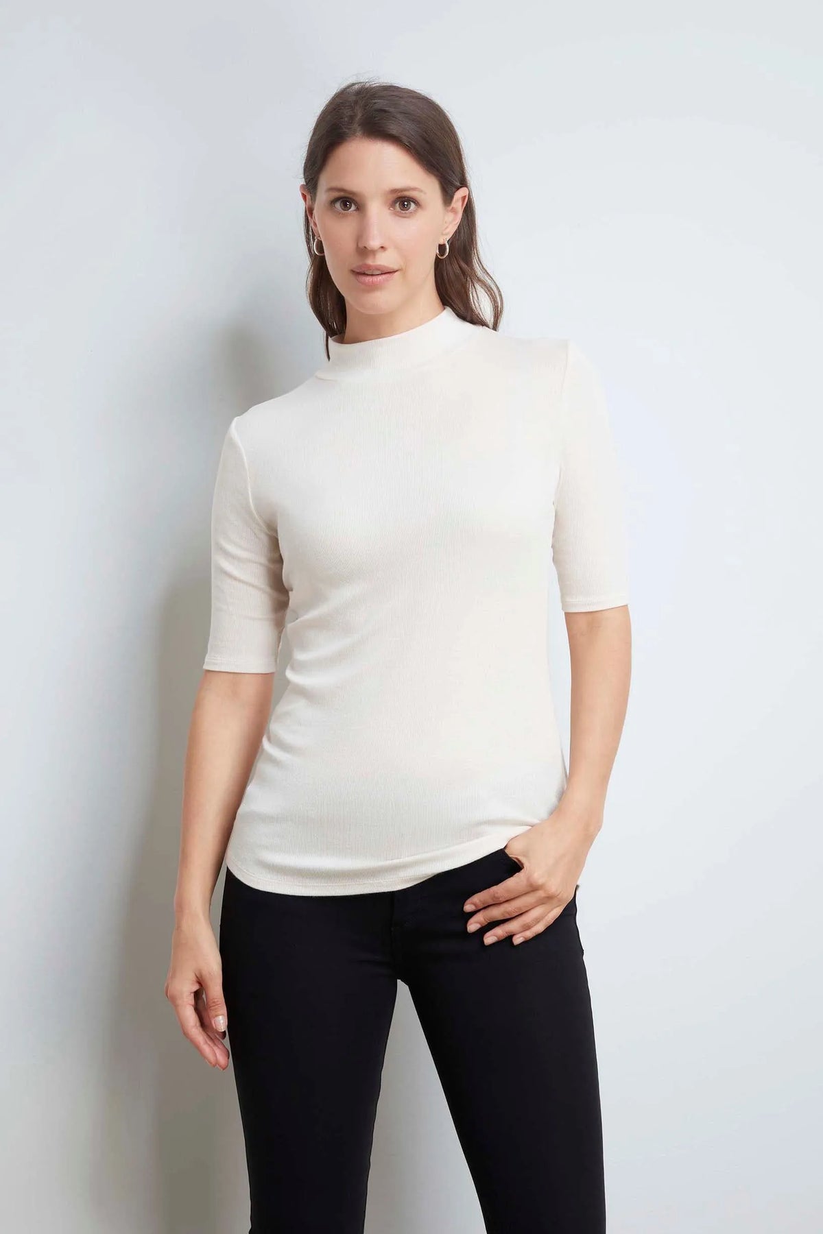 Women's Mock Neck Micro Modal Ribbed Top by Lavender Hill Clothing