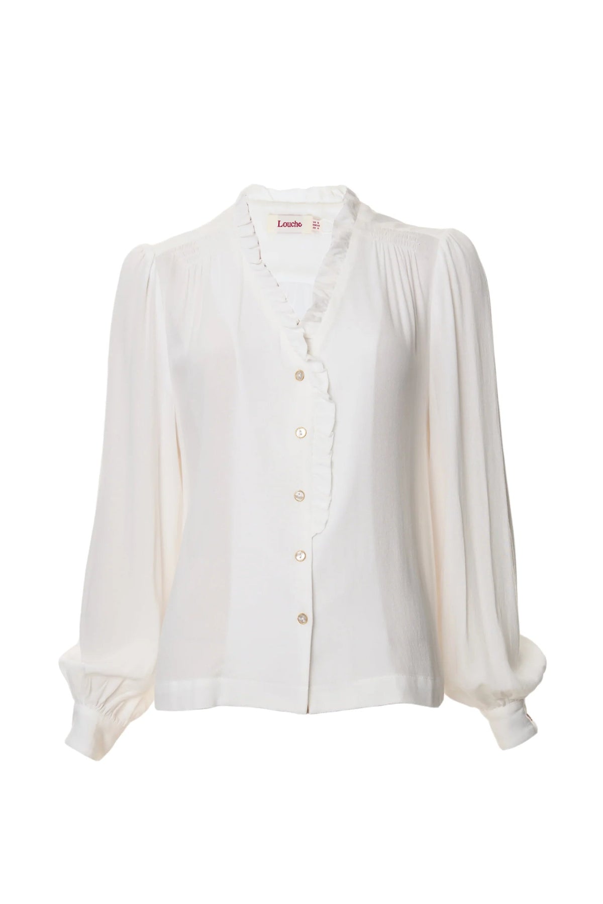 Alegra Moss Crepe Frill V-Neck Blouse - Bascora
