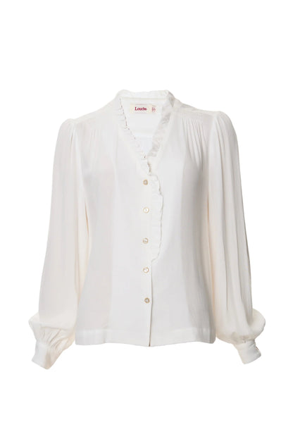 Alegra Moss Crepe Frill V-Neck Blouse - Bascora