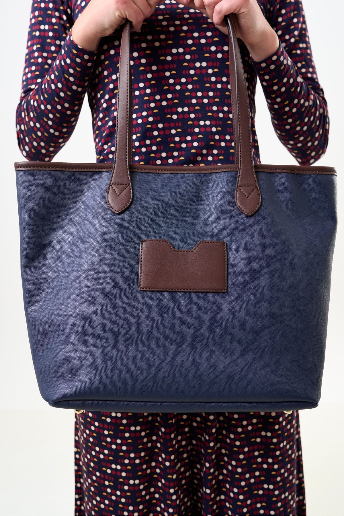 Amelia Contrast Strap Tote Bag – Navy - Bascora