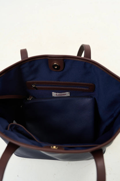 Amelia Contrast Strap Tote Bag – Navy - Bascora
