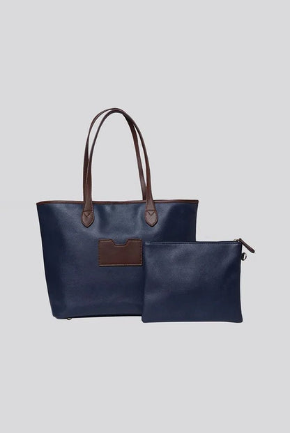 Amelia Contrast Strap Tote Bag – Navy - Bascora