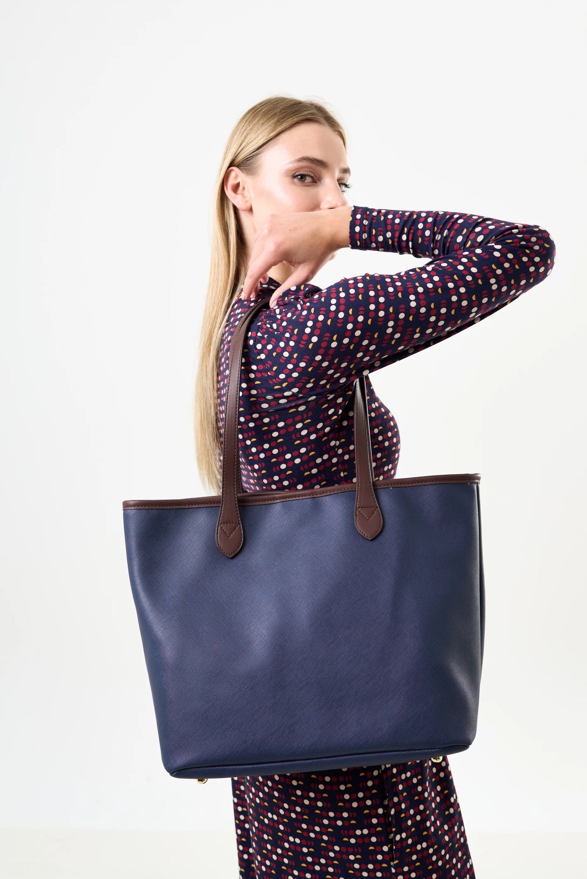 Amelia Contrast Strap Tote Bag – Navy - Bascora