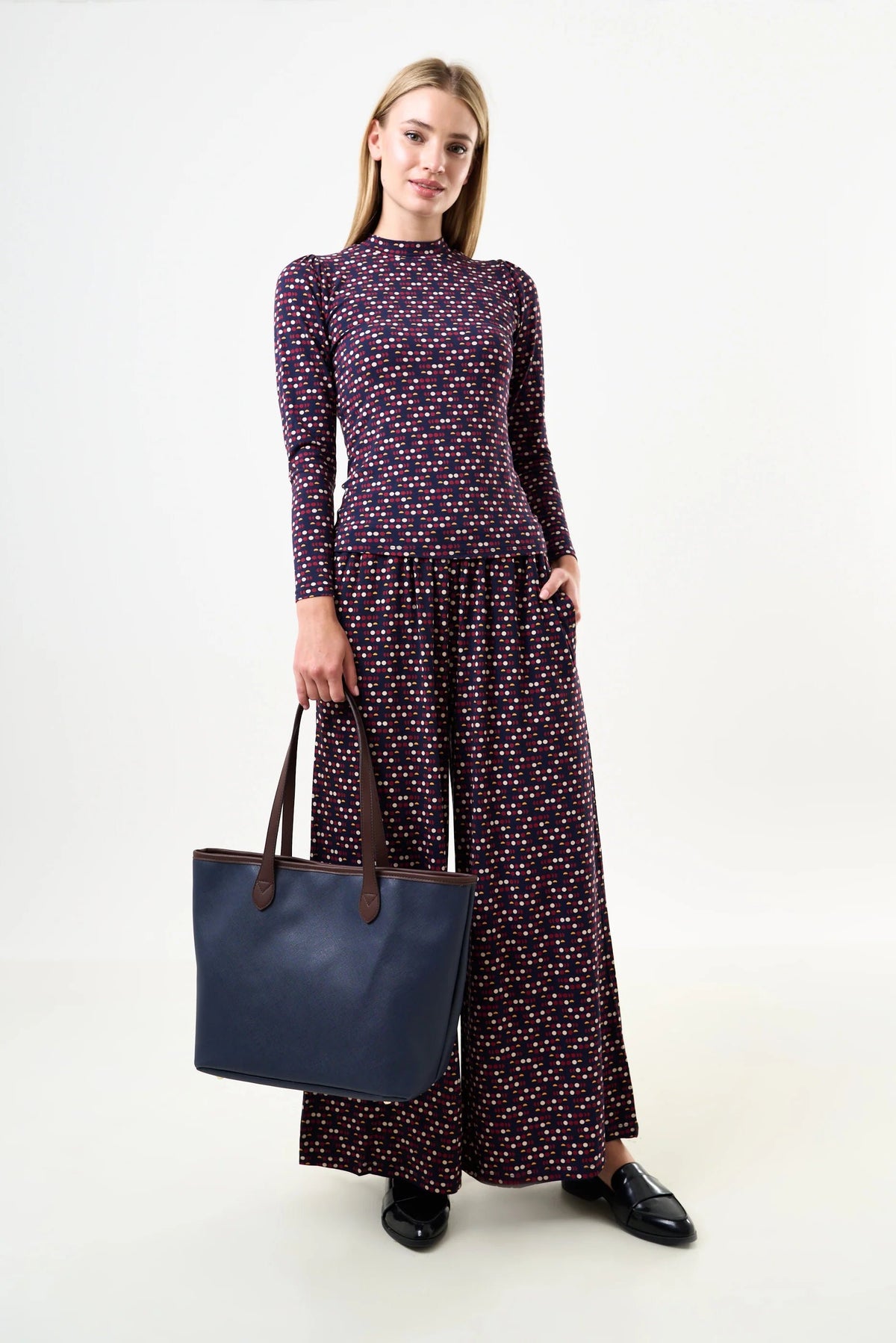 Amelia Contrast Strap Tote Bag – Navy - Bascora