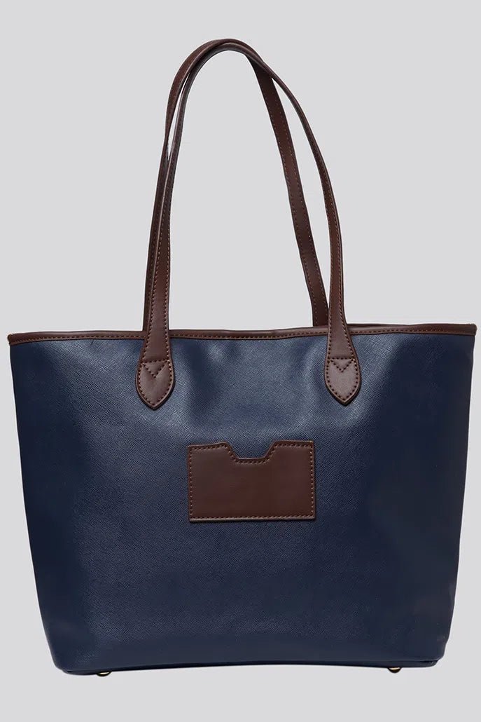 Amelia Contrast Strap Tote Bag – Navy - Bascora