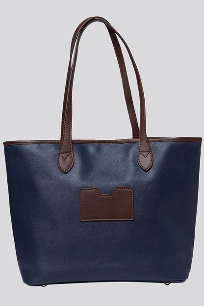Amelia Contrast Strap Tote Bag – Navy - Bascora