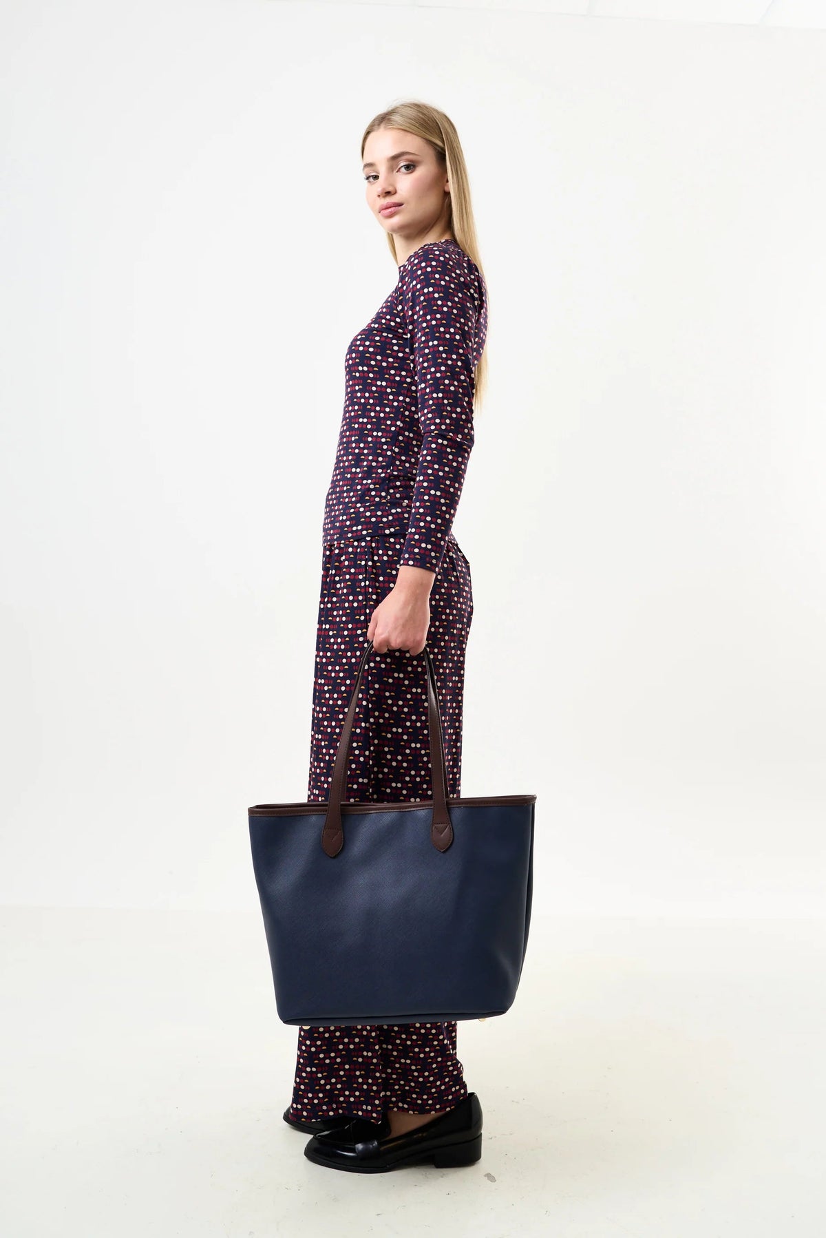 Amelia Contrast Strap Tote Bag – Navy - Bascora