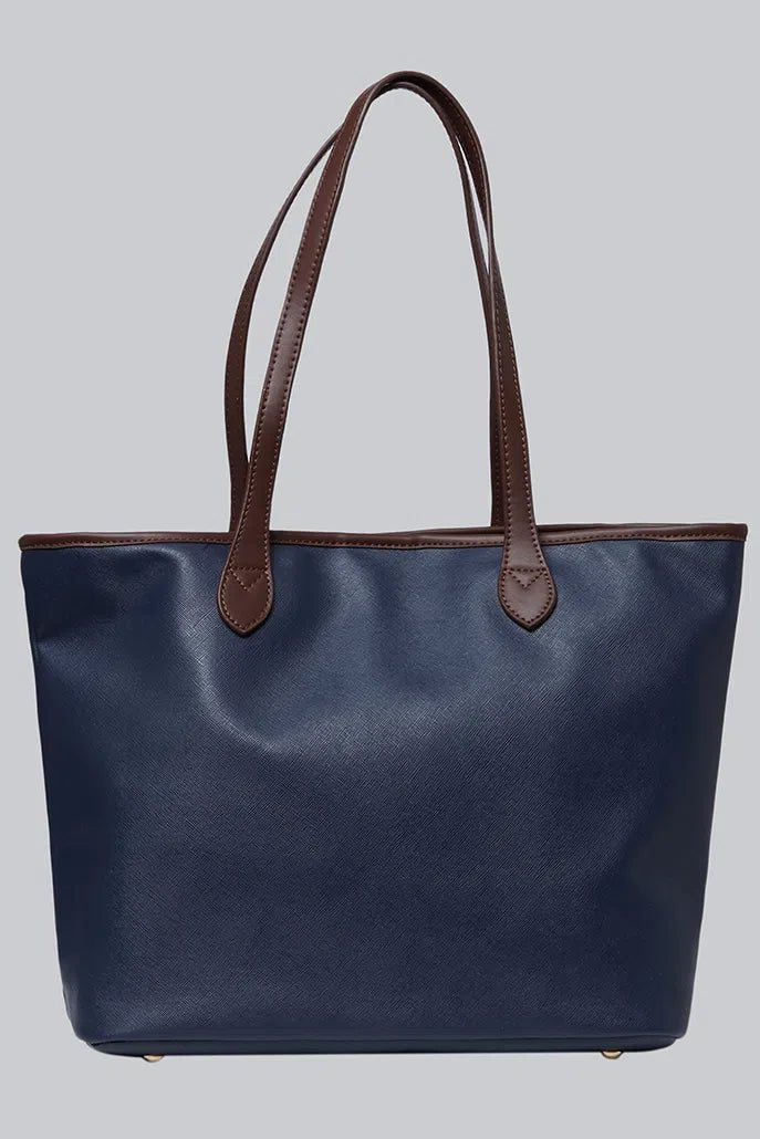 Amelia Contrast Strap Tote Bag – Navy - Bascora