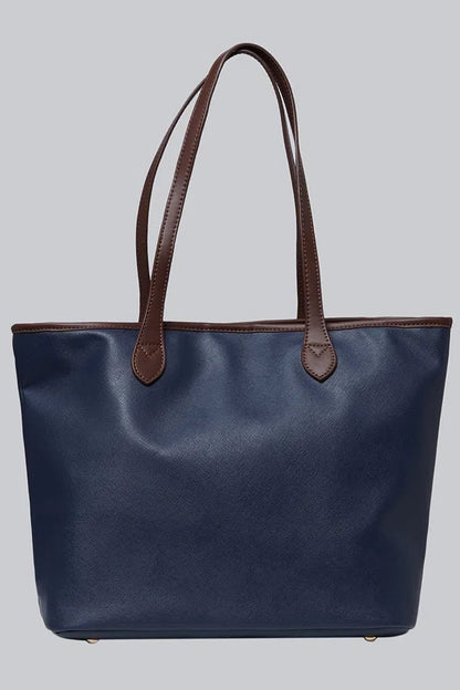 Amelia Contrast Strap Tote Bag – Navy - Bascora