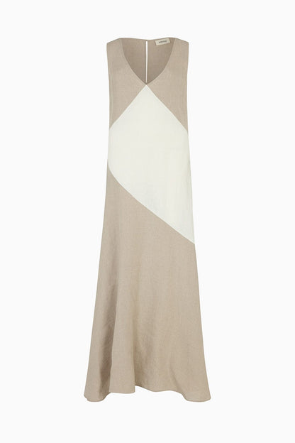 The Athena Maxi Dress in oatmeal and off-white