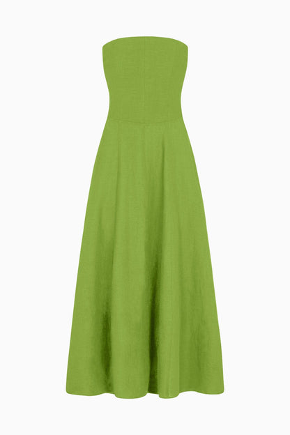 Green strapless dress on a white background