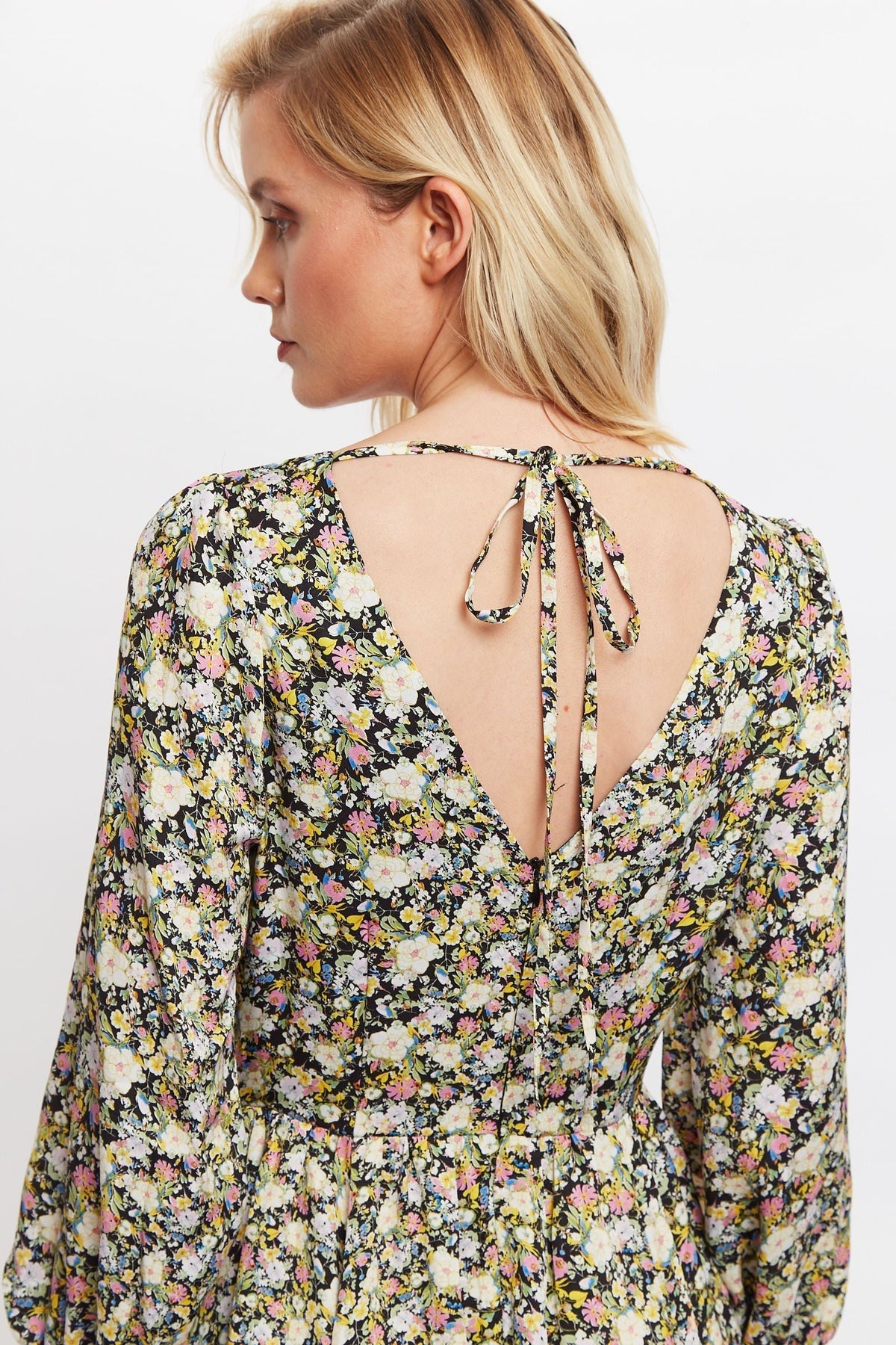 Arwen Petal Parade Print V Back Midi Dress - Bascora