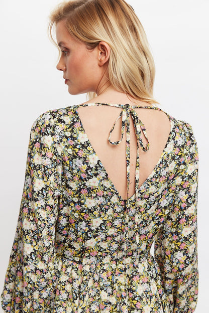 Arwen Petal Parade Print V Back Midi Dress - Bascora