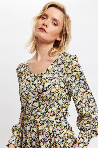 Arwen Petal Parade Print V Back Midi Dress - Bascora