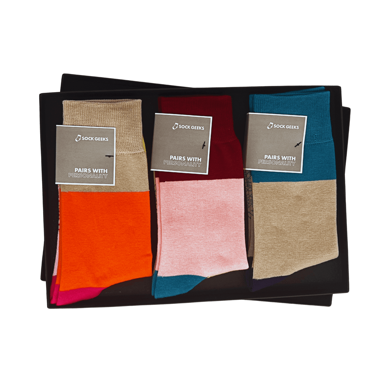 Asymmetric Color Block Socks Collection: 3 pairs Luxury Sock Gift Box - Bascora