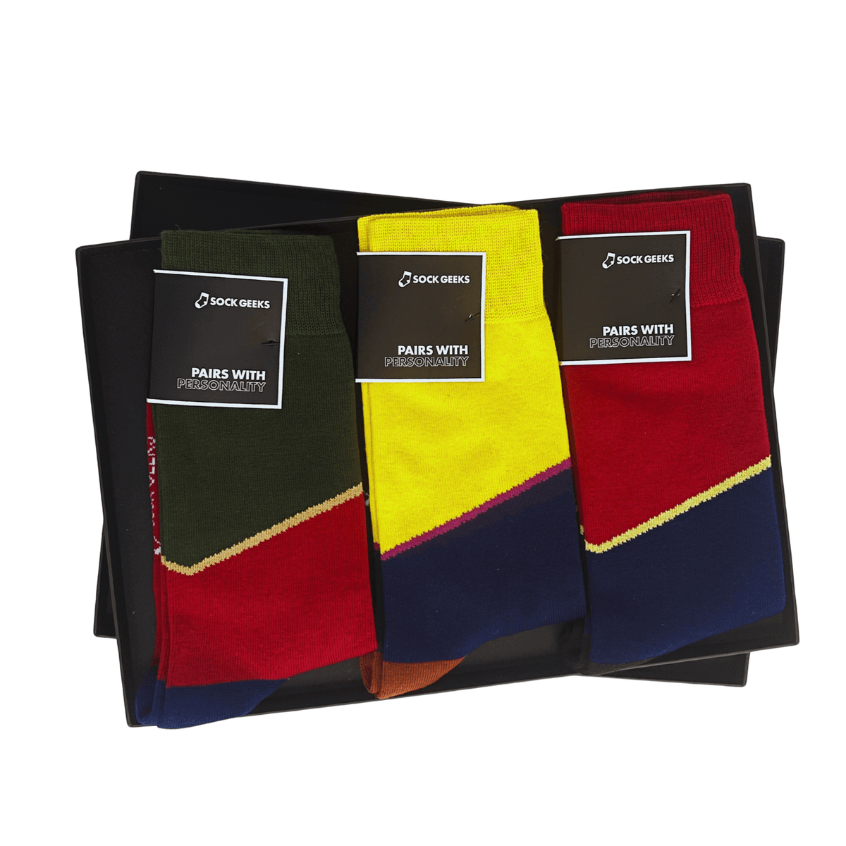 Asymmetric Color Block Socks Collection: 3 pairs Luxury Sock Gift Box - Bascora