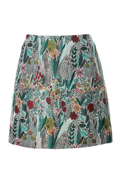 Aubin Jungle Jacquard A-line Mini Skirt - Green - Bascora