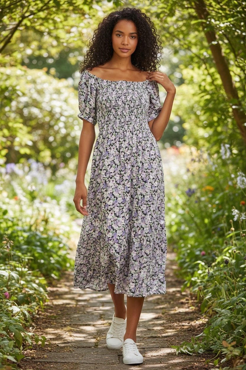 Babette Liseron Shirred Bodice Midi Dress - Bascora