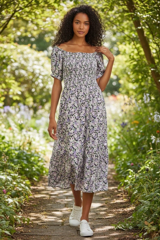 Babette Liseron Shirred Bodice Midi Dress - Bascora